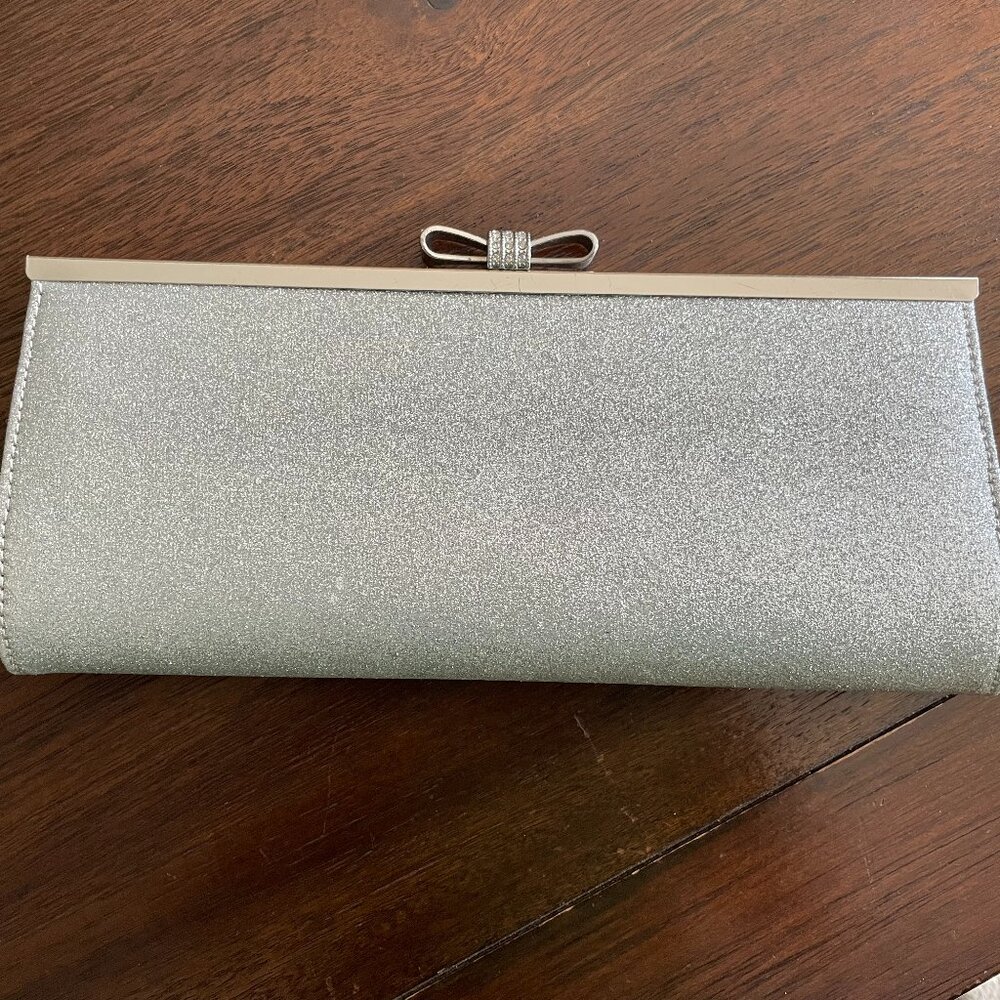 Silver I.N.C. Carolyn Glitter Clutch Purse Bag